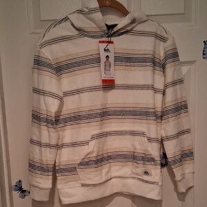 Quiksilver Boy's Cream and Gray Striped Hoodie